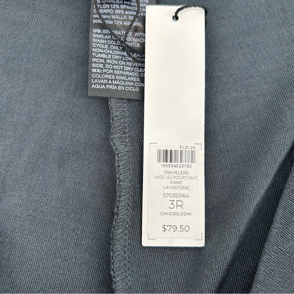 NWT Chico’s Travelers Wide Leg Pocket Pants in Lavastone Size 3R XL Regular - Picture 13 of 13